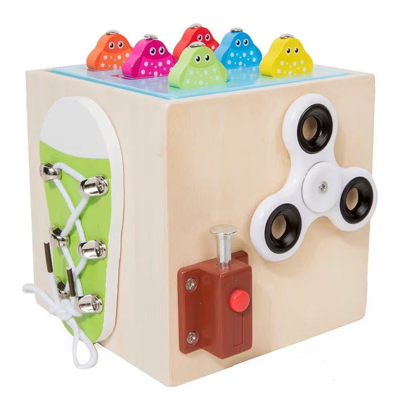 9-in-1 Wooden Montessori Busy Box – Multi-functional Shape Sorter, Early Education Toy for Kids