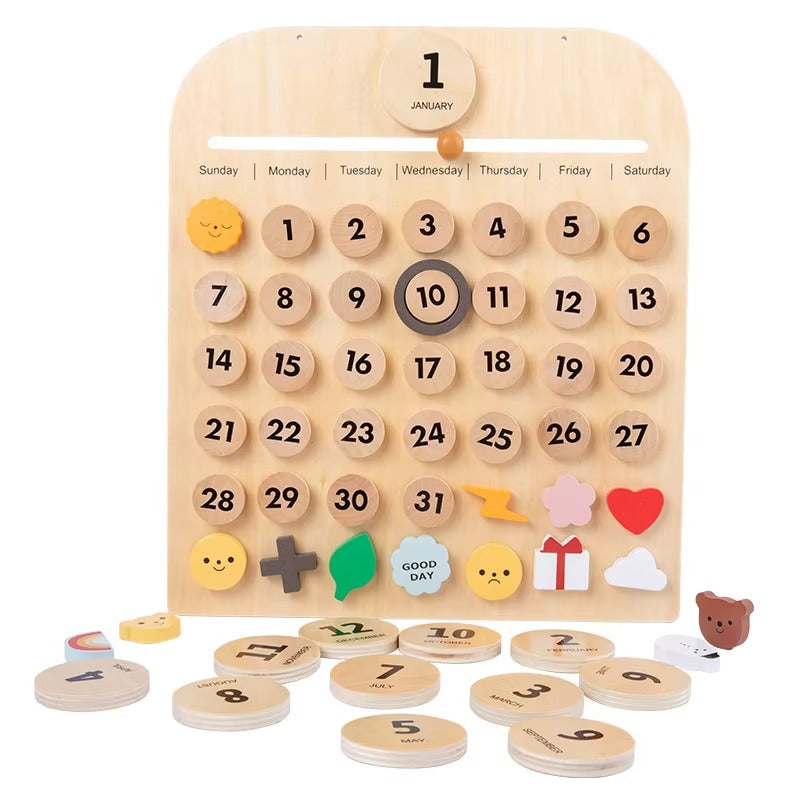 INS Wooden Calendar for Kids – Room Decor, Cognition Tool, Early Education Desktop Toy