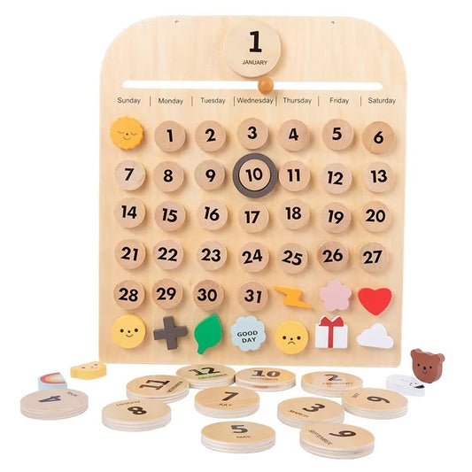 INS Wooden Calendar for Kids – Room Decor, Cognition Tool, Early Education Desktop Toy