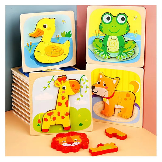 Cartoon Animal 3D Jigsaw – Montessori Wooden Toy, EN71 Certified, for Toddlers