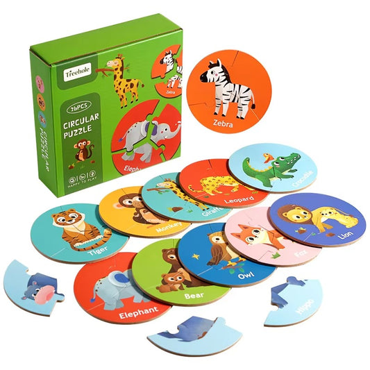 Children's Educational Wooden Puzzle – 36pcs, Forest & Marine Animal Cognitive, Circular Puzzle Game
