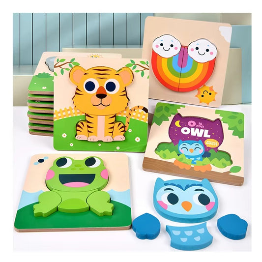 Free Custom Kids' Wooden 3D Puzzle – Cartoon Animal Design, Jigsaw Toy for Toddlers & Children