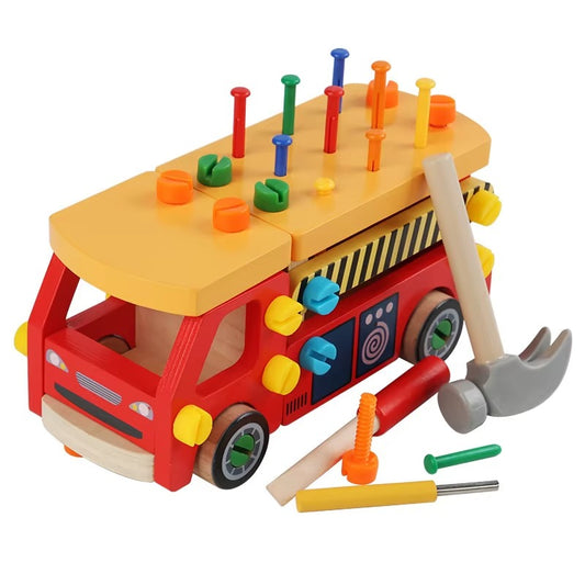 New Montessori Fire Truck Toy – Wooden, Disassemble with Screws, EN71 Certified, Early Educational, Unisex