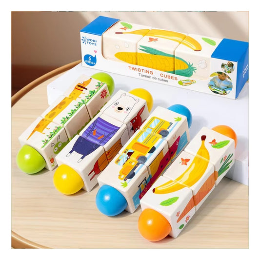 Children's Wooden Animal Rotating Puzzle – Jigsaw Blocks, Educational Fidget Toy for Kids