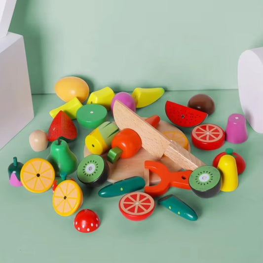 Wooden Kitchen Cutting Toys – Magnetic Fruit & Vegetable Miniature Play Food
