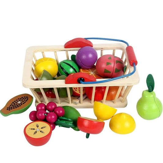 Factory Sale Wooden Magnetic Cutting Food Set – Pretend Play, with Basket
