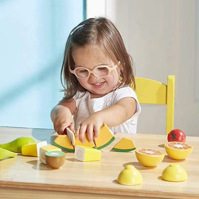 16-Piece Wooden Fruit Cutting Set – Teaches Part & Whole, with Wood Crate