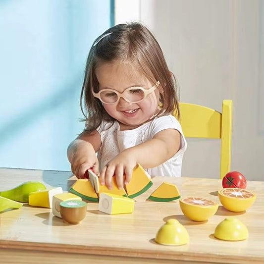 16-Piece Wooden Fruit Cutting Set – Teaches Part & Whole, with Wood Crate