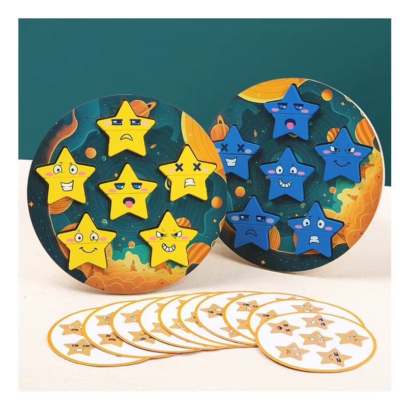 Montessori Wooden Puzzle – Star Face Changing, Dual Play, DIY Fun for Kids