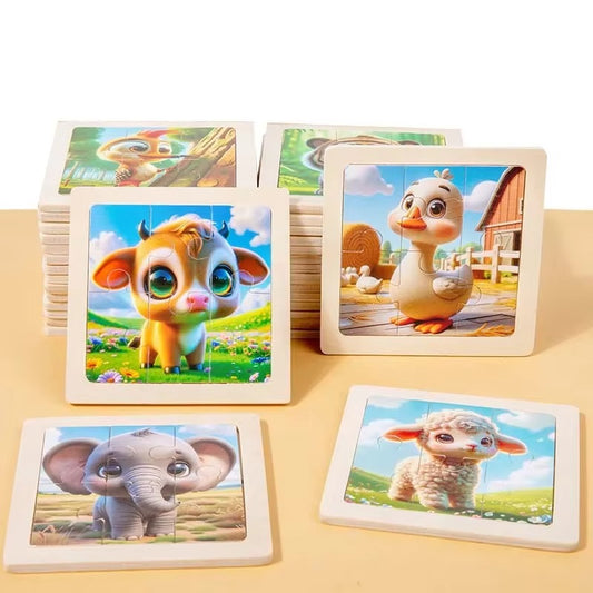 Kids' Wooden Jigsaw Puzzle – Educational, Cartoon Animal Design, for Boys & Girls