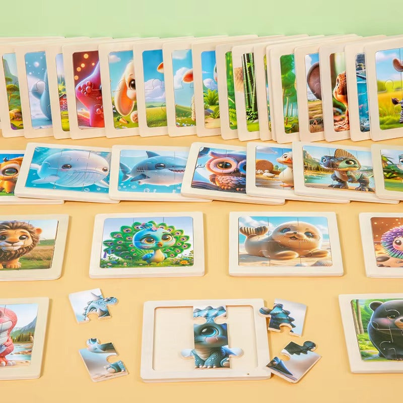 Kids' Wooden Jigsaw Puzzle – Educational, Cartoon Animal Design, for Boys & Girls