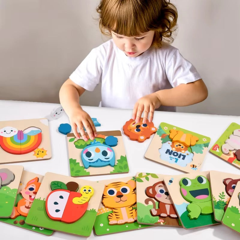 Free Custom Kids' Wooden 3D Puzzle – Cartoon Animal Design, Jigsaw Toy for Toddlers & Children