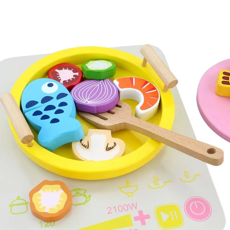 Kids Wooden Hot Pot Cooking Toy Set – Pretend Play, Miniature Food