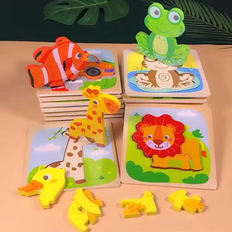 Cartoon Animal 3D Jigsaw – Montessori Wooden Toy, EN71 Certified, for Toddlers