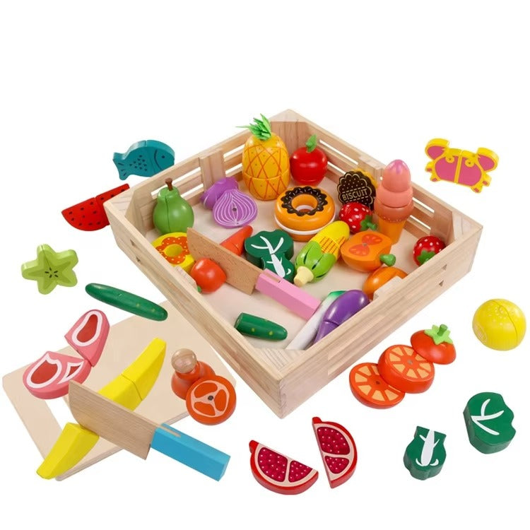 Custom Kids Kitchen Pretend Food Toys – Cutting Fruits & Vegetables Set