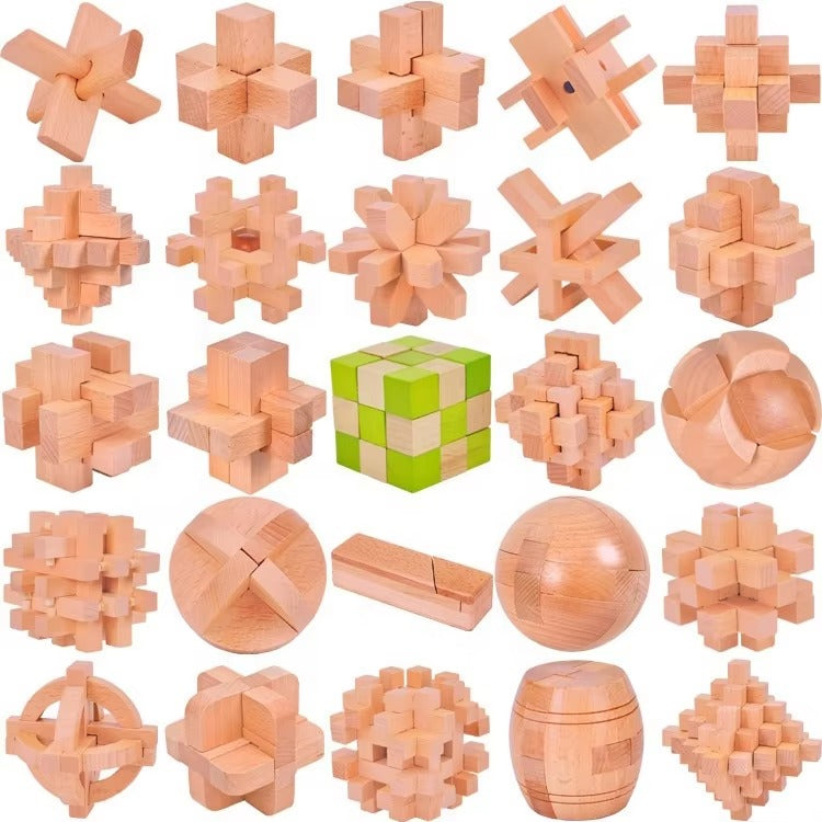 Intelligence Magic Cube & Luban Lock – Wooden Brain Teaser Puzzles, Educational