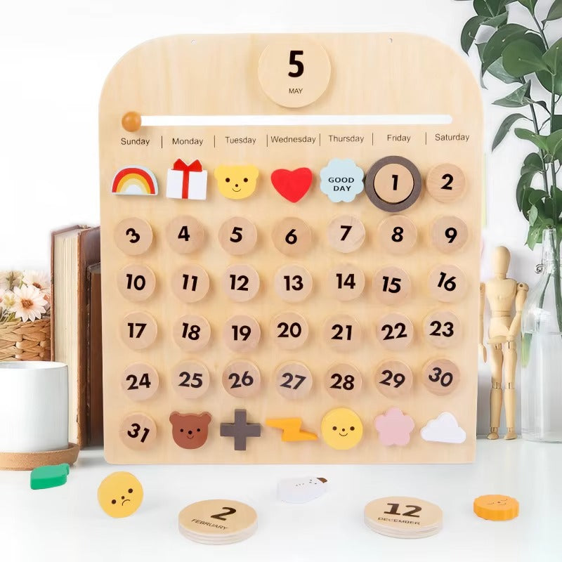 INS Wooden Calendar for Kids – Room Decor, Cognition Tool, Early Education Desktop Toy