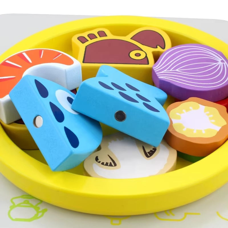 Kids Wooden Hot Pot Cooking Toy Set – Pretend Play, Miniature Food