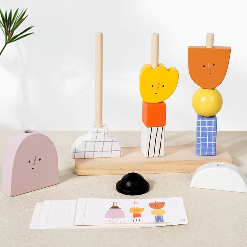 Wooden Creative Character Column Blocks – Montessori Educational Stacking Toy for Kids