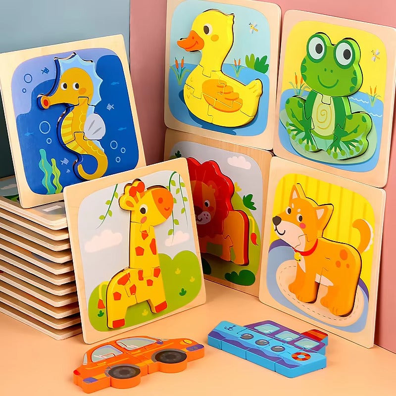 Cartoon Animal 3D Jigsaw – Montessori Wooden Toy, EN71 Certified, for Toddlers