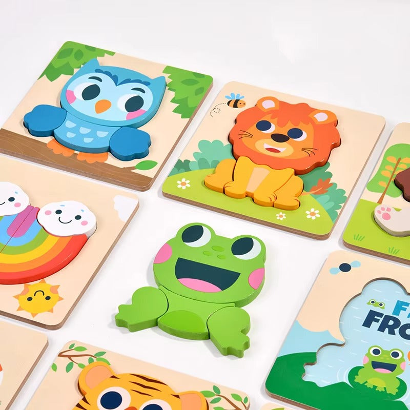 Free Custom Kids' Wooden 3D Puzzle – Cartoon Animal Design, Jigsaw Toy for Toddlers & Children