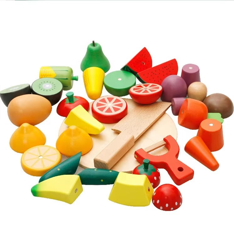 Wooden Kitchen Cutting Toys – Magnetic Fruit & Vegetable Miniature Play Food