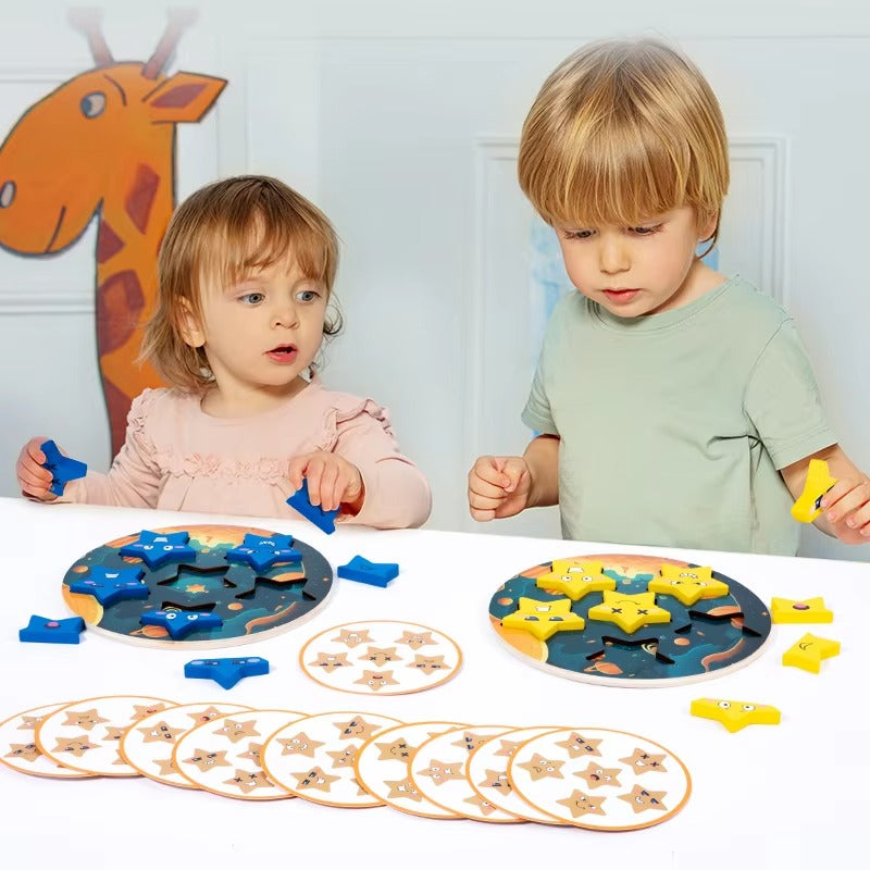 Montessori Wooden Puzzle – Star Face Changing, Dual Play, DIY Fun for Kids