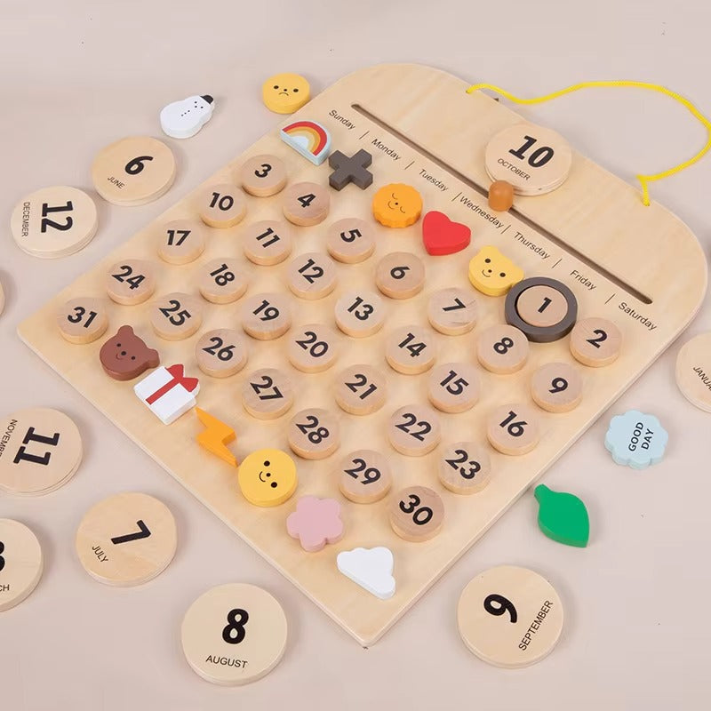 INS Wooden Calendar for Kids – Room Decor, Cognition Tool, Early Education Desktop Toy