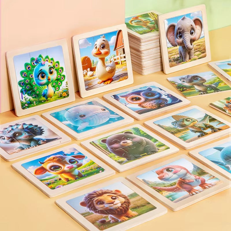 Kids' Wooden Jigsaw Puzzle – Educational, Cartoon Animal Design, for Boys & Girls
