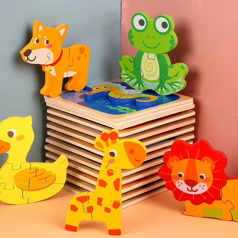 Cartoon Animal 3D Jigsaw – Montessori Wooden Toy, EN71 Certified, for Toddlers