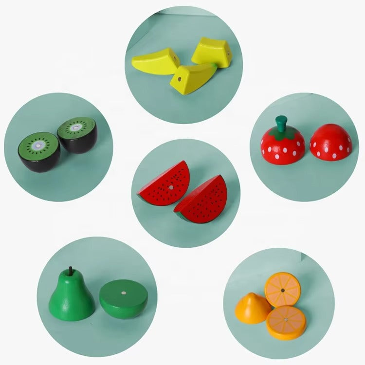 Wooden Kitchen Cutting Toys – Magnetic Fruit & Vegetable Miniature Play Food