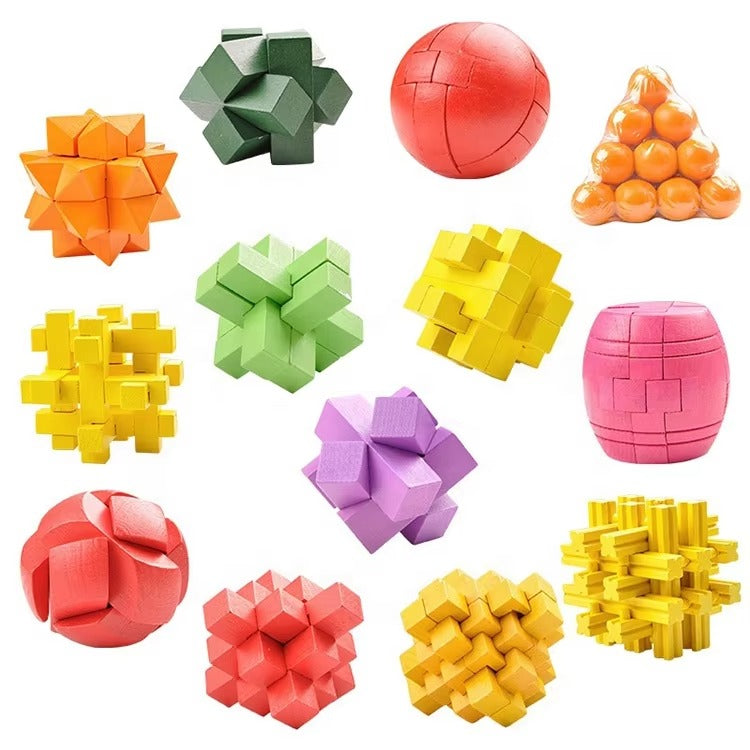 Intelligence Magic Cube & Luban Lock – Wooden Brain Teaser Puzzles, Educational