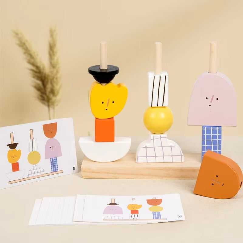 Wooden Creative Character Column Blocks – Montessori Educational Stacking Toy for Kids