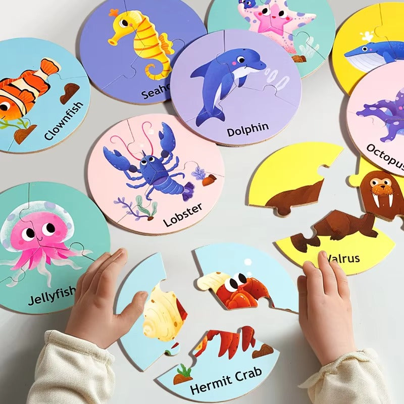 Children's Educational Wooden Puzzle – 36pcs, Forest & Marine Animal Cognitive, Circular Puzzle Game