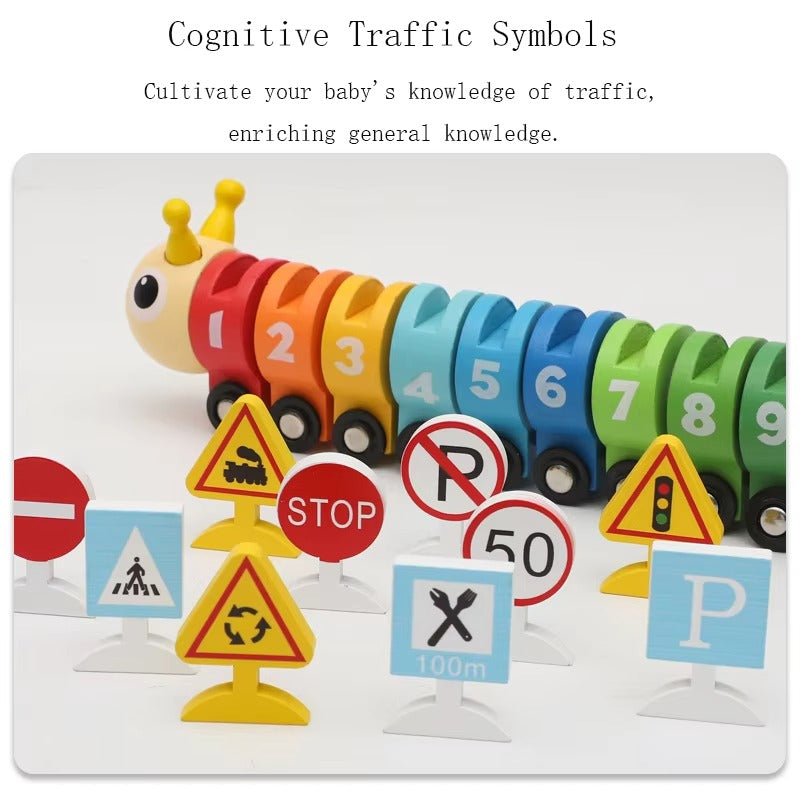 Kid's Wooden Digital Caterpillar Train – Building Blocks, Educational Cognition Toy