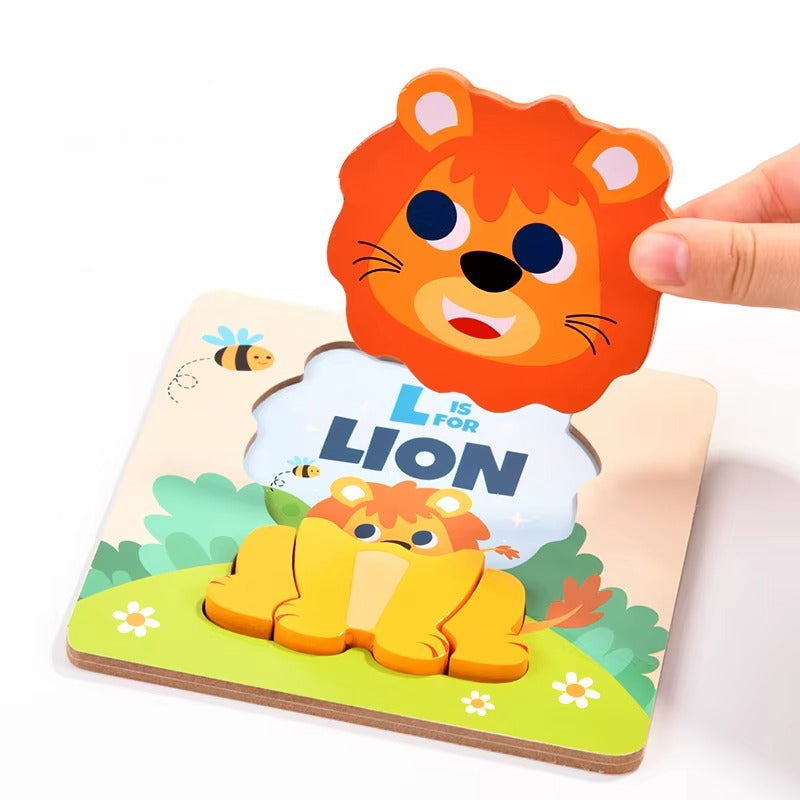 Free Custom Kids' Wooden 3D Puzzle – Cartoon Animal Design, Jigsaw Toy for Toddlers & Children