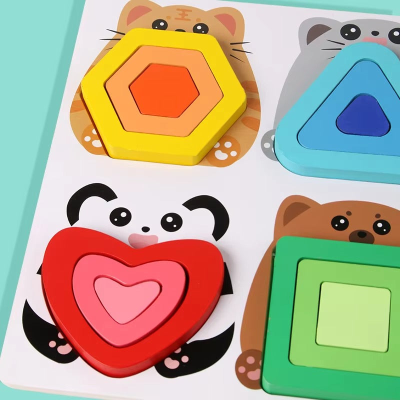 Montessori Wooden Geometric Puzzles – Unisex, DIY, Educational, Preschool Toy for Babies