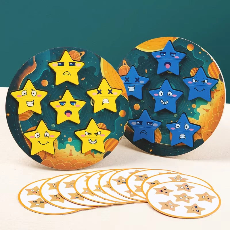 Montessori Wooden Puzzle – Star Face Changing, Dual Play, DIY Fun for Kids