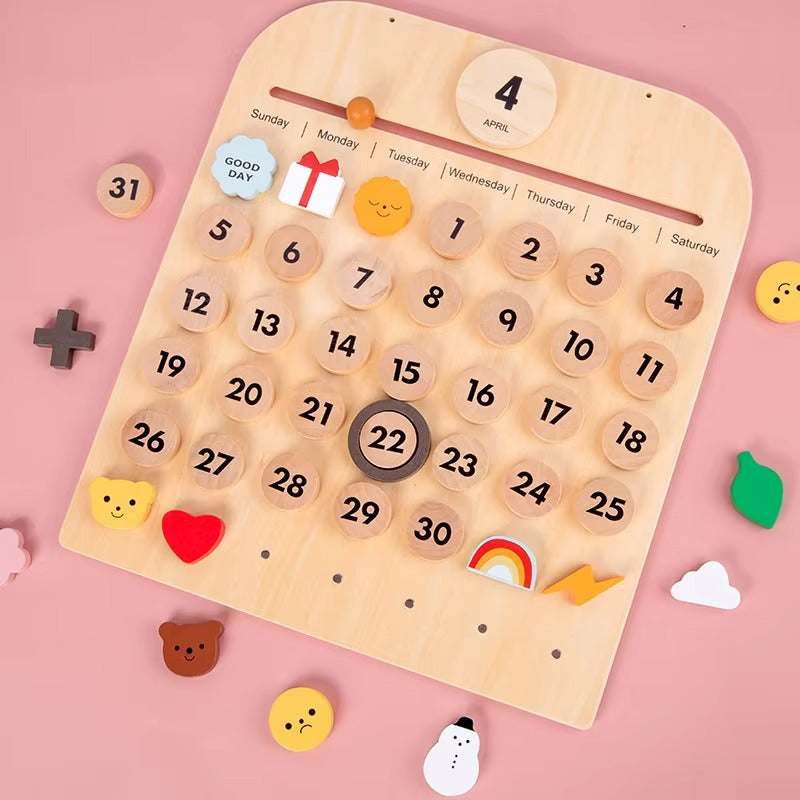 INS Wooden Calendar for Kids – Room Decor, Cognition Tool, Early Education Desktop Toy
