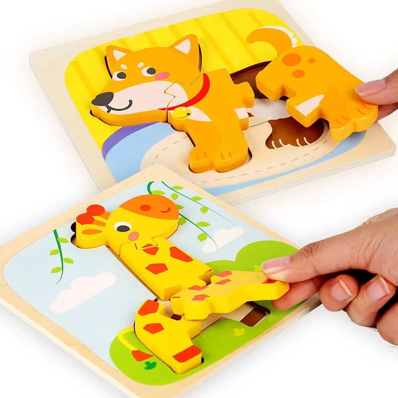 Cartoon Animal 3D Jigsaw – Montessori Wooden Toy, EN71 Certified, for Toddlers