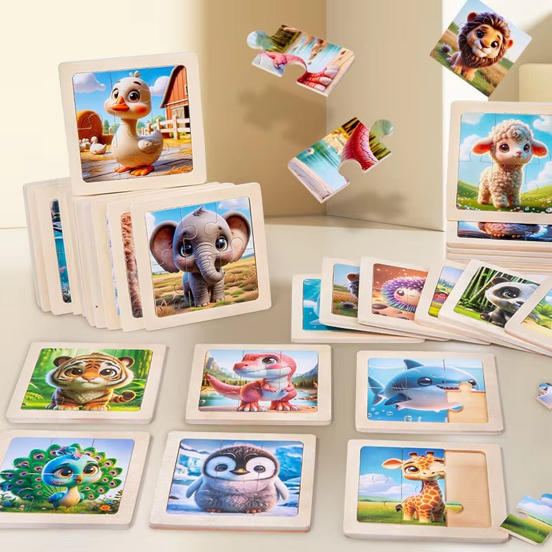 Kids' Wooden Jigsaw Puzzle – Educational, Cartoon Animal Design, for Boys & Girls