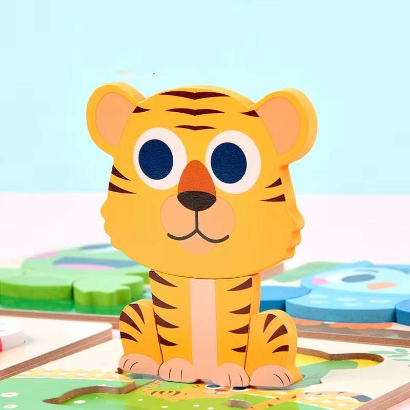 Free Custom Kids' Wooden 3D Puzzle – Cartoon Animal Design, Jigsaw Toy for Toddlers & Children