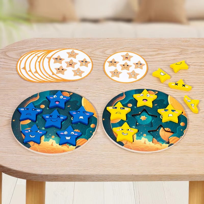 Montessori Wooden Puzzle – Star Face Changing, Dual Play, DIY Fun for Kids