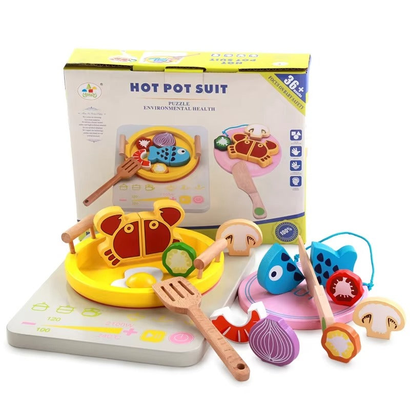 Kids Wooden Hot Pot Cooking Toy Set – Pretend Play, Miniature Food