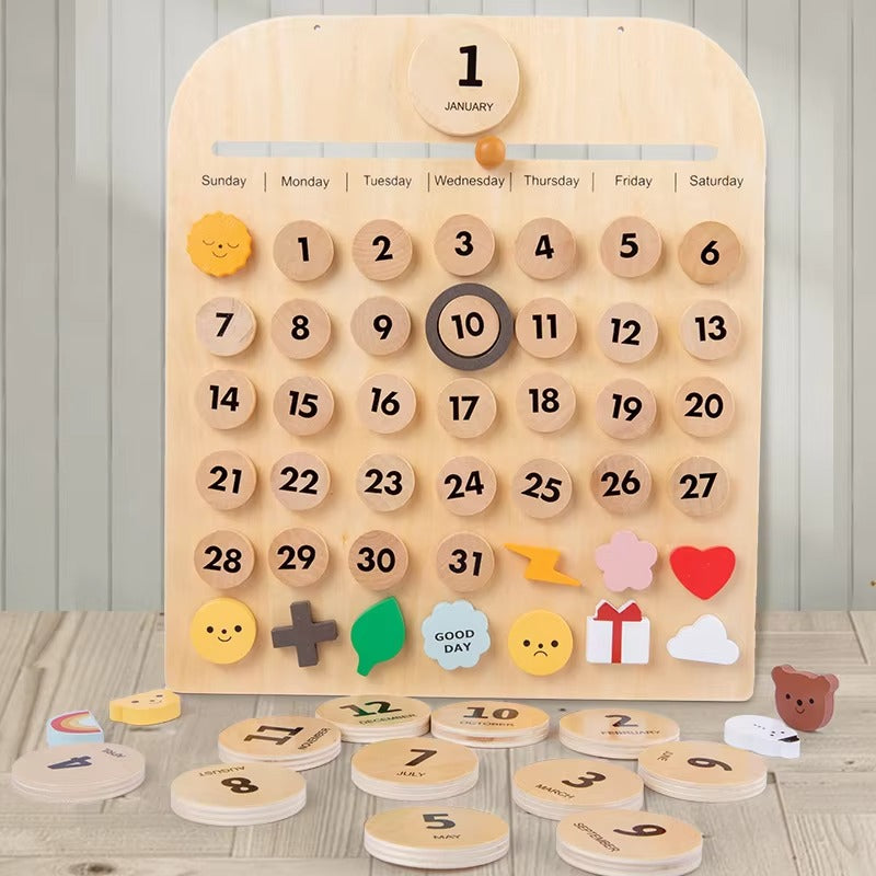 INS Wooden Calendar for Kids – Room Decor, Cognition Tool, Early Education Desktop Toy