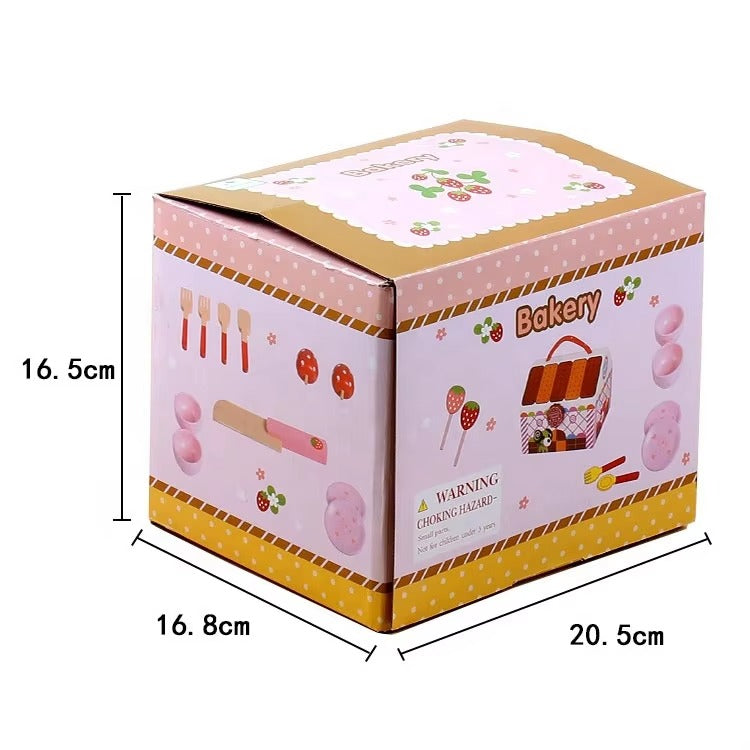 Western Afternoon Tea Wooden Kitchen Set – Kids Role Play, Pretend Vegetables Basket Toy
