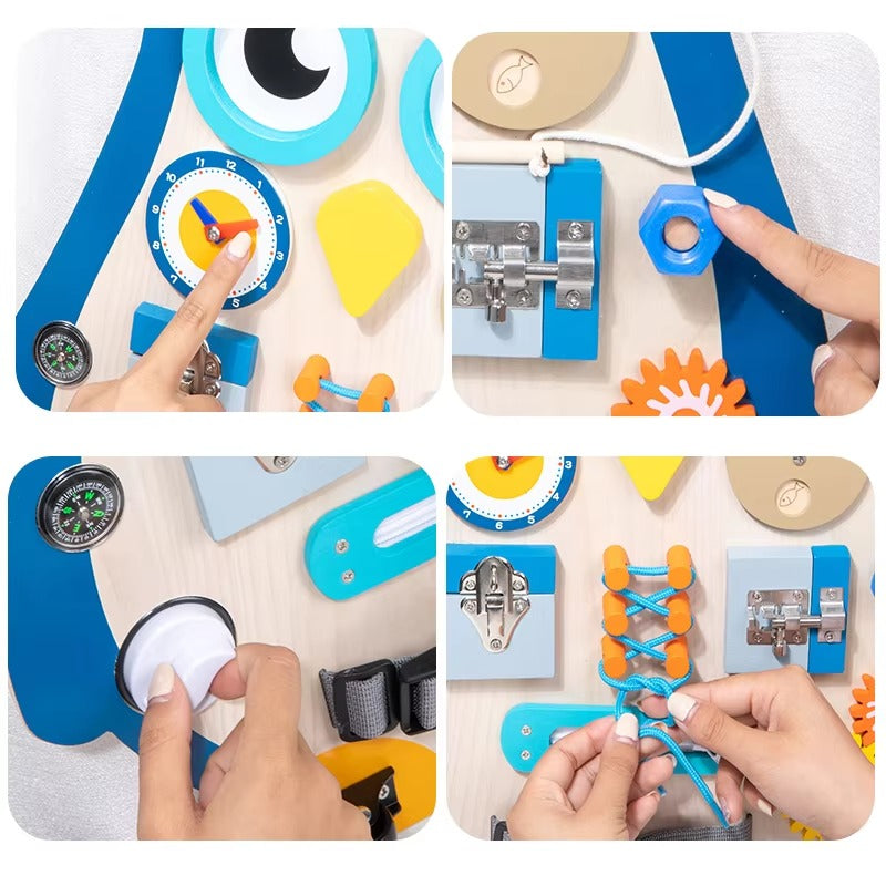 Wooden Sensory Montessori Busy Board – Activity, Educational, for Toddlers, Babies & Kids