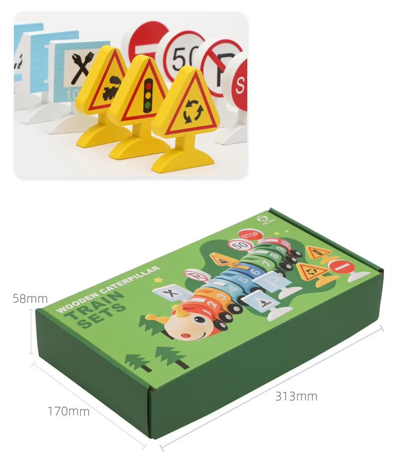 Kid's Wooden Digital Caterpillar Train – Building Blocks, Educational Cognition Toy