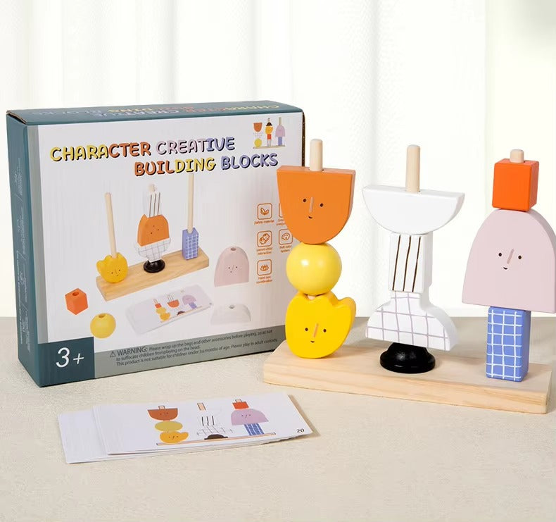 Wooden Creative Character Column Blocks – Montessori Educational Stacking Toy for Kids